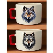 Siyah Kurt Baskılı Kahve Fincan - Kız Çocuk Hediye, Kız Çocuklarına Hediye, Anneanne Hediyesi