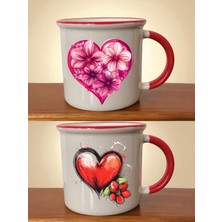 Kalpli Baskılı Ağzı Kırmızı Kupa - Sevgililer Günü Hediyeleri, Sevgiliye Hediye