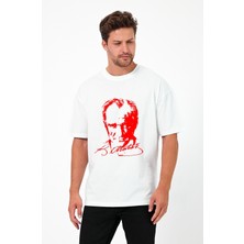 Erkek Bisiklet Yaka Kısa Kollu Atatürk Baskılı %100 Pamuk T-Shirt