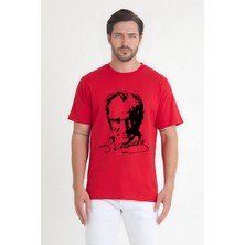 Erkek Bisiklet Yaka Kısa Kollu Atatürk Baskılı %100 Pamuk T-Shirt