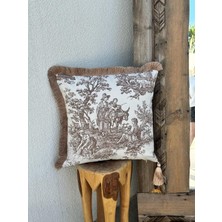 Toile De Jouy Kırlent Kılıfı Kahverengi