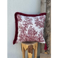 Toile De Jouy Kırlent Kılıfı Kırmızı