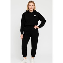 Düz Renk Üç Iplik Kadın Eşofman Takımı Siyah