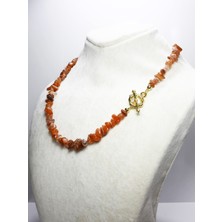 Kırmızı Akik Kırık Taş Özel Tasarım Kadın Kolye | Gerçek Altın Kaplama Kolye