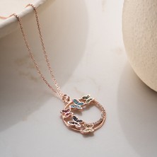 Vaoov 925 Ayar Gümüş Renkli Taşlı Rose Kelebek Kolye