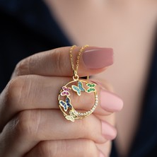 Vaoov 925 Ayar Gümüş Renkli Taşlı Kelebek Kolye