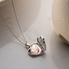 Vaoov 925 Ayar Gümüş Fotoğraflı Kişiye Özel Isimli Kalp Kolye