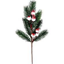 Yapay Çiçek Kokina Narlı Çam Dalı Karlı Renk 30CM Yılbaşı Çiçeği Red Berry