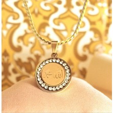 Allah Yazılı Zirkon Taşlı Çelik Kolye Ucu