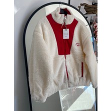 Polar Sherpa Bloklu Fermuarlı Mont – Kırmızı & Ekru