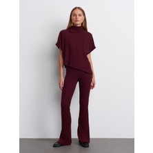 71910 Yüksek Bel Örme Pantolon-Bordo