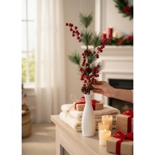 Yapay Çiçek Kokina ve Çam Dalı Uzun Dal Kozalaklı 75CM Yılbaşı Çiçeği Red Berry