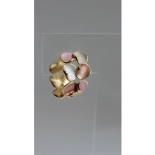 Yaprak Desenli Gold Detaylı Pembe Krem Küpe