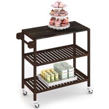 Masif Akasya Mutfak Servis Arabası 799X349X850 Mm, Espresso Renk