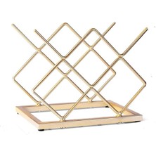 Altın Kaplama Metal 5'li Şarap Rafı ve Şişelik Seti