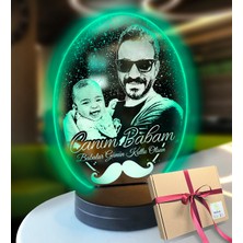 Yeşil Oval 3D Gece Lambası, Babaya Özel, Şık ve Güzel Tasarım