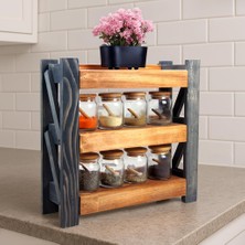 Doğal Ağaç Masif Kütük Lata Baharatlık Rafı Organizer Mutfak Rafı