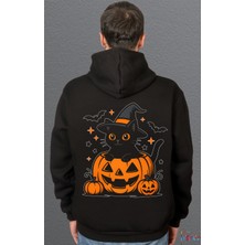 Bumeta Halloween Kedi Bal Kabağı Pumpkin Sweetshirt Unisex Kapüşonlu Hoodie