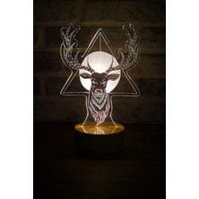 Renkli Geyik Boynuzu LED Masa Lambası, Ahşap Taban, 7 Işık Seçeneği