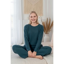 Kalın Kışlık Interlok Şeritli Uzun Kollu Örme Pijama Takımı