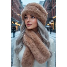 Tezzgelsin Kadın Kışlık Vegan Kürk Peluş Kalpak Şapka ve Atkı Seti