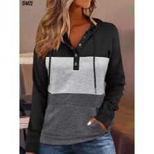 Uzun Kollu Kapşonlu Çok Renkli Büyük Beden Iki Iplik Sweatshirt 174471