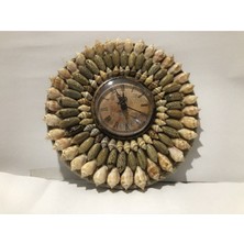 El Yapımı Deniz Kabuğu Detaylı Şık Duvar Saati, 20CM, Bej Renk