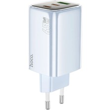 Hoco. N49 Glorious 2 Adet Type-C ve 1 Adet USB Çıkışlı Ekstra Type-C To Type-C Kablolu 65W Pd Hızlı Şarj Aleti - Mavi