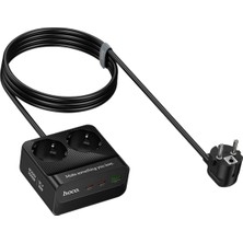 Hoco. AC27 Descanso 5in1 2m 2500W Priz Dönüştürücü - Siyah