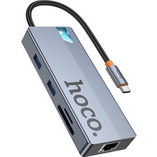Hoco. HB52 Wow 8in1 100W Pd 100 Mbps Ethernet 4K Hub Dönüştürücü - Gri