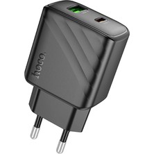 Hoco. CS23A Sunlight 30W 1 Adet Type-C ve 1 Adet USB 3.0 Qc Çıkışlı Ekstra Type-C To Lightning Kablolu Pd Hızlı Şarj Aleti - Siyah