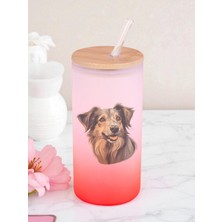 Köpek Baskılı 600 ml Cam Matara- Su Matarası, Suluk Matara, Cam Pipetli Matara