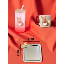 Sincap ve Kalp Temalı Kırmızı Matara, Kupa Bardak ve Kahve Sunum Tepsisi Konsept Hediyelik