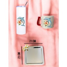 Çiçekli Yunus Temalı Pipetli Termos, Kupa Bardak ve Kahve Sunum Tepsisi Konsept Hediyelik