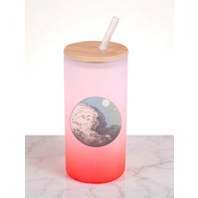 Modern Baskılı 600 ml Cam Matara- Su Matarası, Suluk Matara, Cam Pipetli Matara