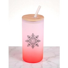 Kar Tanesi Baskılı 600 ml Cam Matara- Su Matarası, Suluk Matara, Cam Pipetli Matara