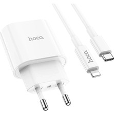Hoco. C94A Metro 20W Type-C Çıkışlı Ekstra Type-C To Lightning Kablolu Pd Hızlı Şarj Aleti - Beyaz