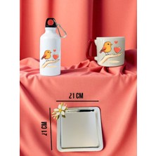 Kalp ve Sevimli Kuş Temalı Matara Suluk, Kupa Bardak ve Kahve Sunum Tepsisi Konsept Hediyelik