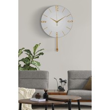 Aynalı Tokmak Detaylı 30 cm Duvar Saati, LED Işıklı, Beyaz