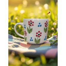 Çiçek Deseni Boyalı Kupa Bardak Kahve Kupası - Sevgiliye Anneye Arkadaşa Doğum Günü Hediyesi