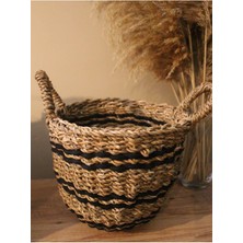 Hasır Sepet Kulplu Siyah Şeritli Düzenleyici Küçük Boy