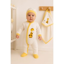 0-3 Ay Erkek Bebek Zürafa Nakışlı Battaniyeli 5 Li Hastane Çıkış Zıbın Seti