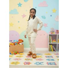 Yağmur Mavi Miniş Tavşan Desenli %100 Pamuk Fitilli Kumaş Kız Çocuk Pijama Takımı 3-12 Yaş 1001