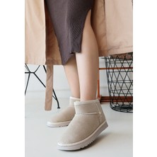 Içi Kürklü Bot Süet Bej Topuk Boyu 1 cm