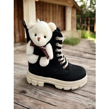 Ayıcıklı Soğuk Geçirmez Kaymaz Taban Kız Çocuk Bot, Fermuarlı Kız Çocuk Krem Bot, Bej Çocuk Bot