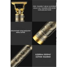 Şarjlı Gold Ejderha Motifli Çok Fonksiyonlu Sakal ve Saç Kesim Makinesi