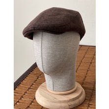 Kışlık London Model Yün Kumaş Unisex Flat Cep Kahve Rengi Balık Sırtı Kasket Şapka Hat ( Lastikli )