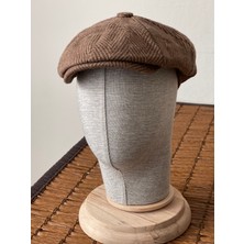 Kışlık Erkek Ingiliz Stili Kahve Balıksırtı Yün Şapka Kasket Dökümlü Peaky Blinders Kasket