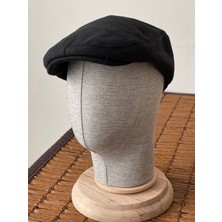 Kışlık London Model Yün Kumaş Unisex Flat Cep Siyah Kasket Şapka Hat ( Lastikli )