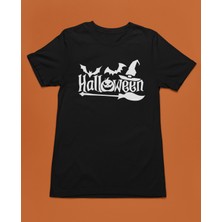 Bumeta Halloween Yarasa Balkabağı Cadı Şapkası ve Süpürge Unisex Tişört T-Shirt
